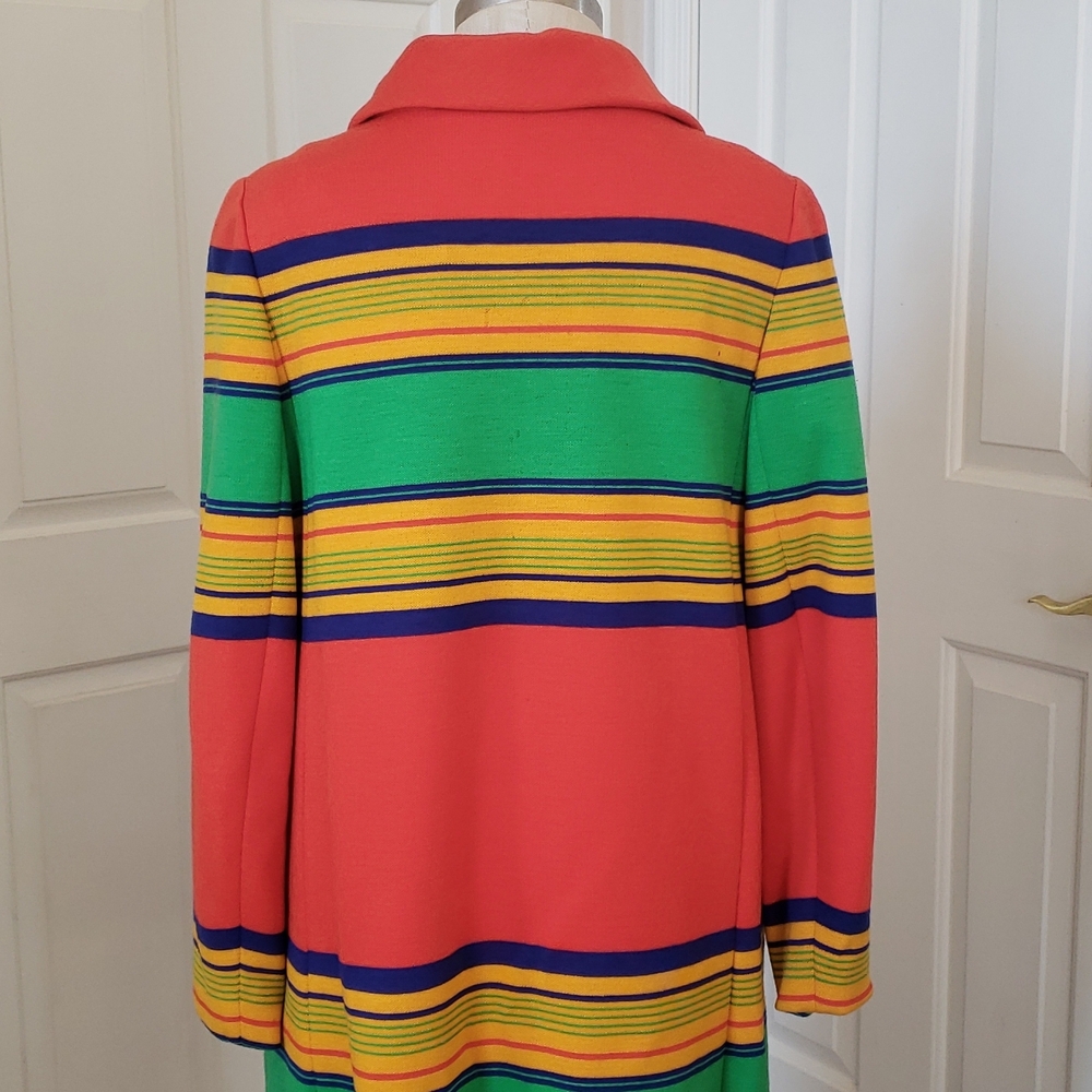 Vintage 60s Sanger Harris Wool Mod Coat Colorblock Striped Longline Small - Picture 6 of 17